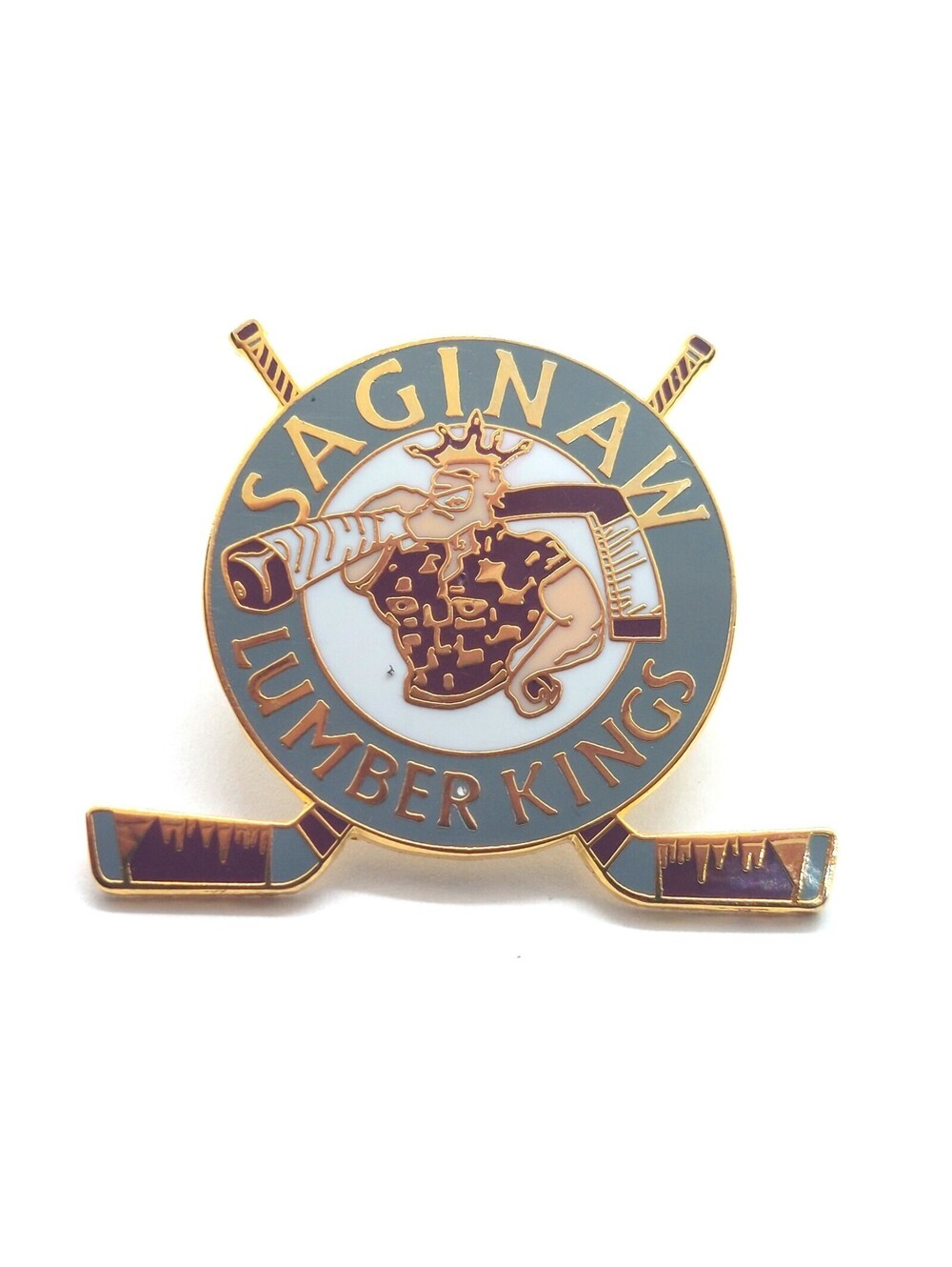 Saginaw Lumber Kings Pin Hockey Team Enamel Vintage Sports Souvenir